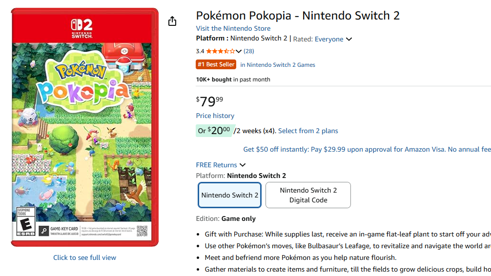 Pokemon Pokopia Fisik Edisi Harga Dinaikkan ke $80 pada Amazon, Di tengah Laporan dari Saham Kendala